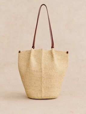 Sézane Romie Basket Raffia Bag w Leather Handles NWT